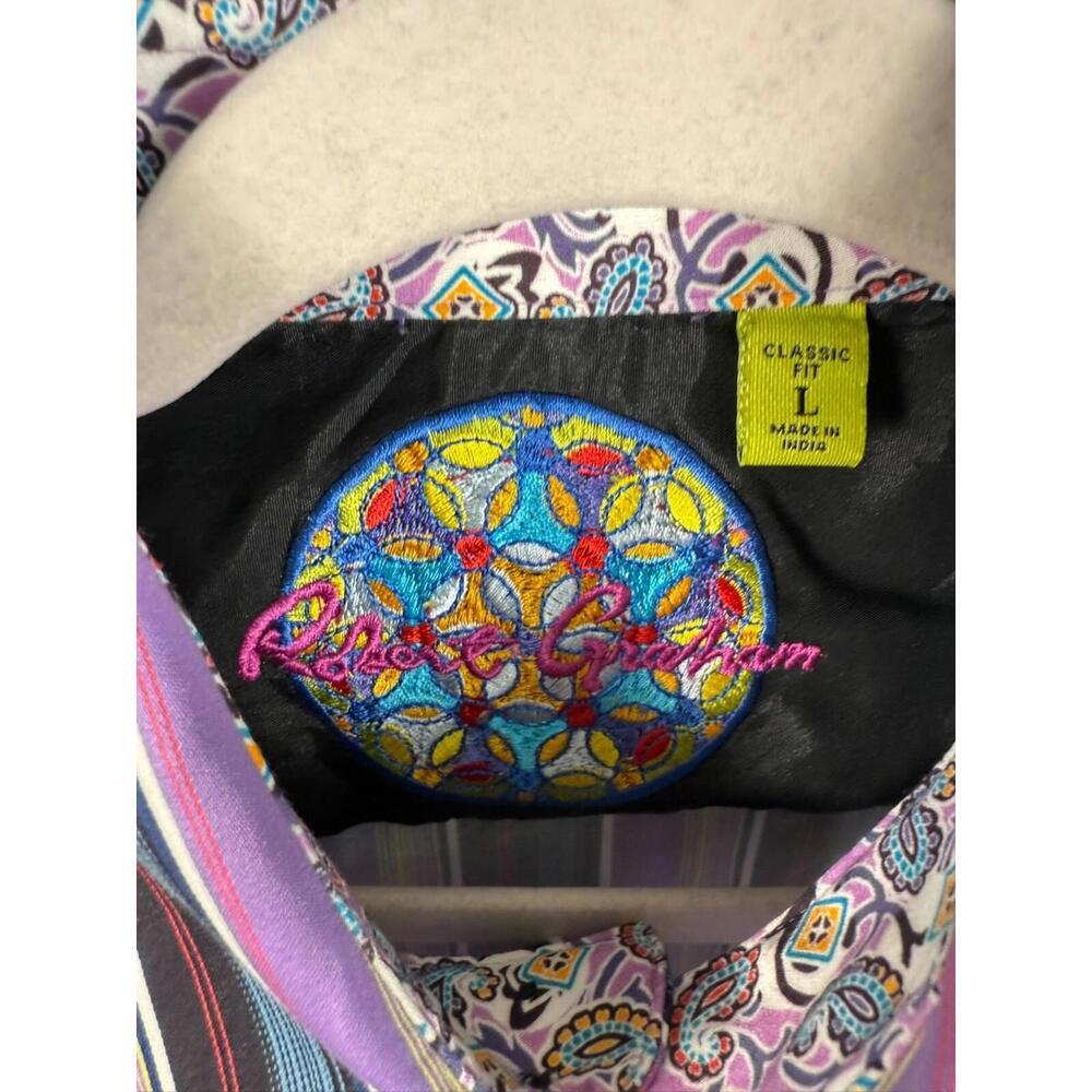 Robert Graham Multicolor Stripe Flip Cuff Dress Shirt Large - Picture 2 of 6